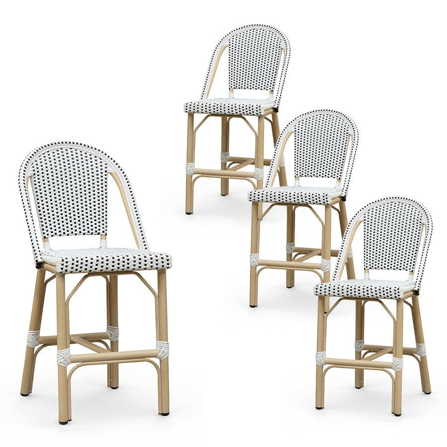 PURPLE LEAF Patio French Counter Stool Set of 2 Outdoor Backrest Barstools Aluminum Frame Woven Rattan for Indoor Kitchen Garden Balcony Restaurant