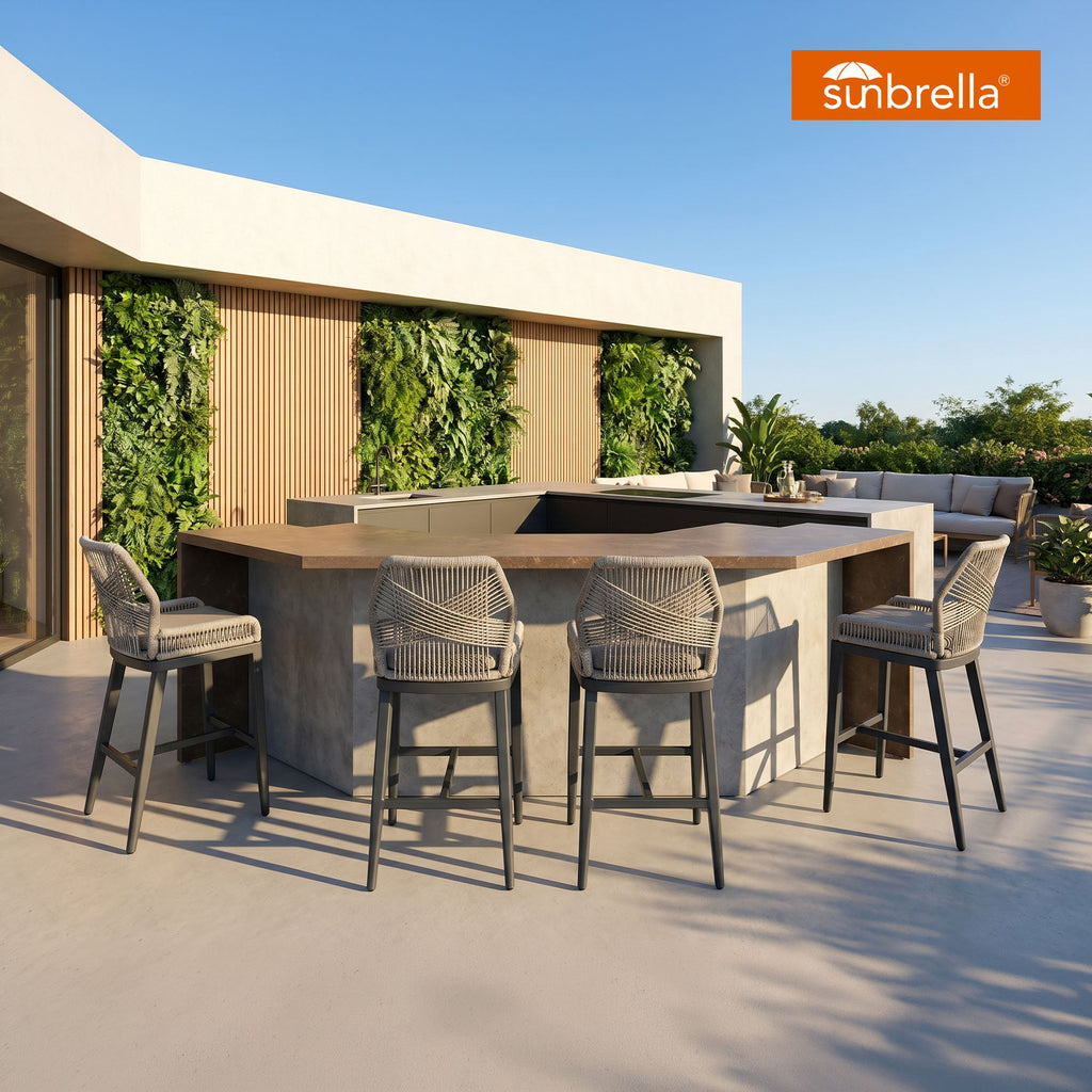 PURPLE LEAF Patio Sunbrella Bar Stools Set of 2  Rattan Bar Aluminum Bar Stool Outdoor Barstools with Back and Cushion for Garden Kitchen Island