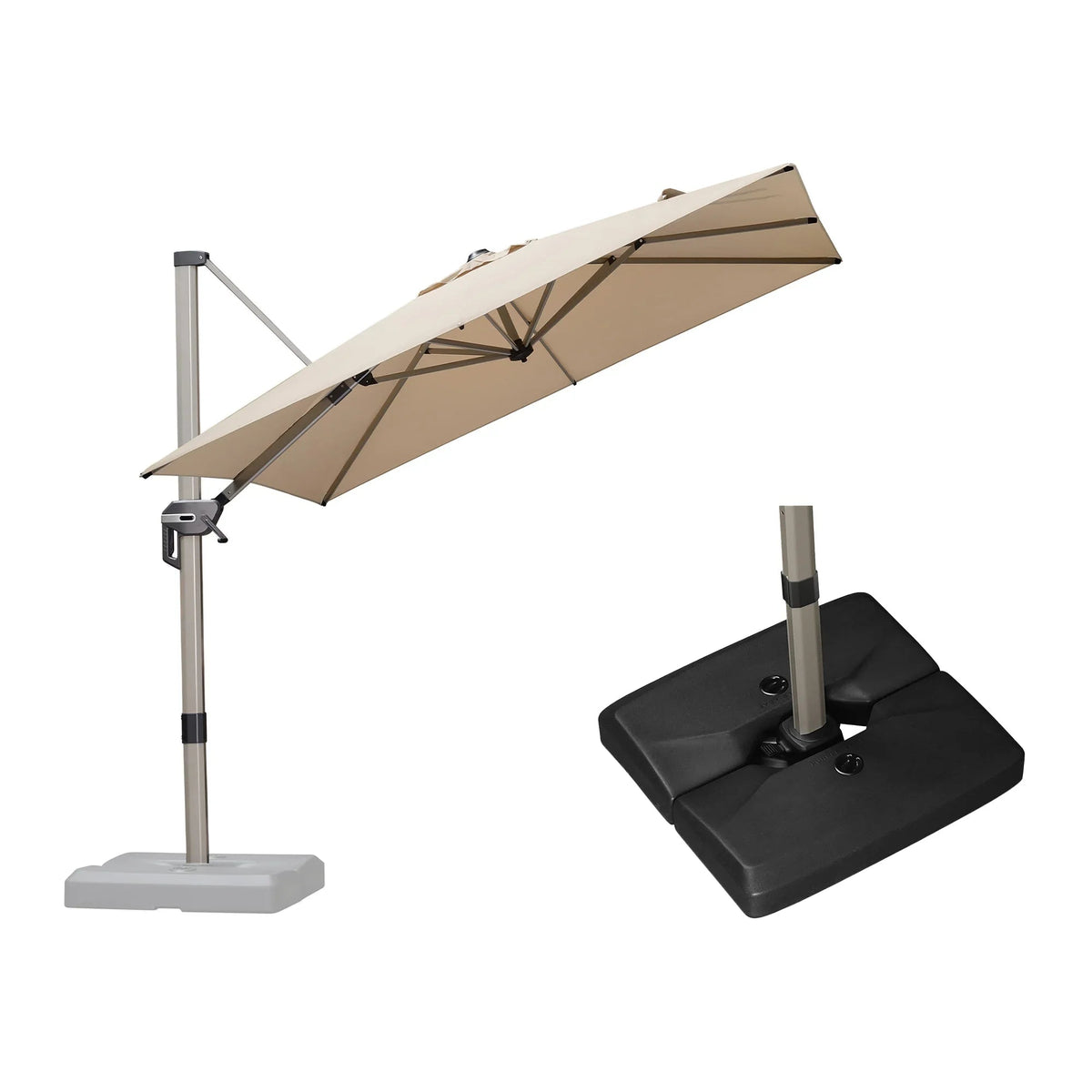 PURPLE LEAF Hailar Deluxe Aluminum Patio Umbrella with Base, Square and Rectangular Umbrella