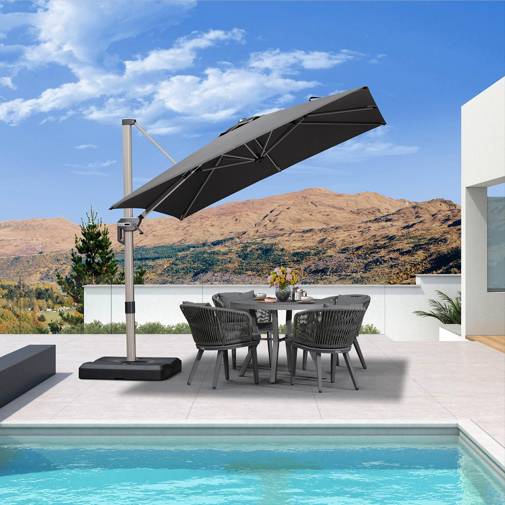 PURPLE LEAF Hailar Deluxe Aluminum Patio Umbrella with Base, Square and Rectangular Umbrella