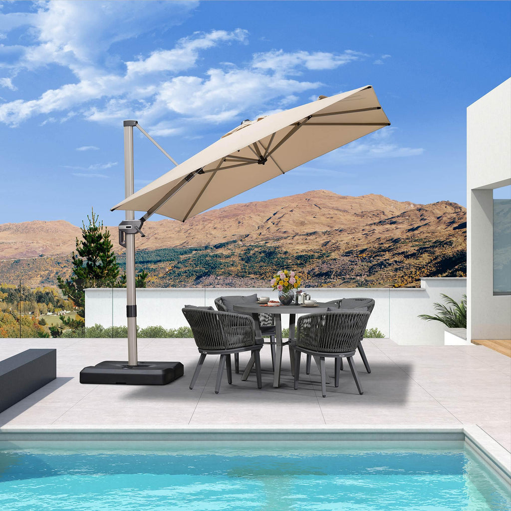 PURPLE LEAF Hailar Deluxe Aluminum Patio Umbrella with Base, Square and Rectangular Umbrella