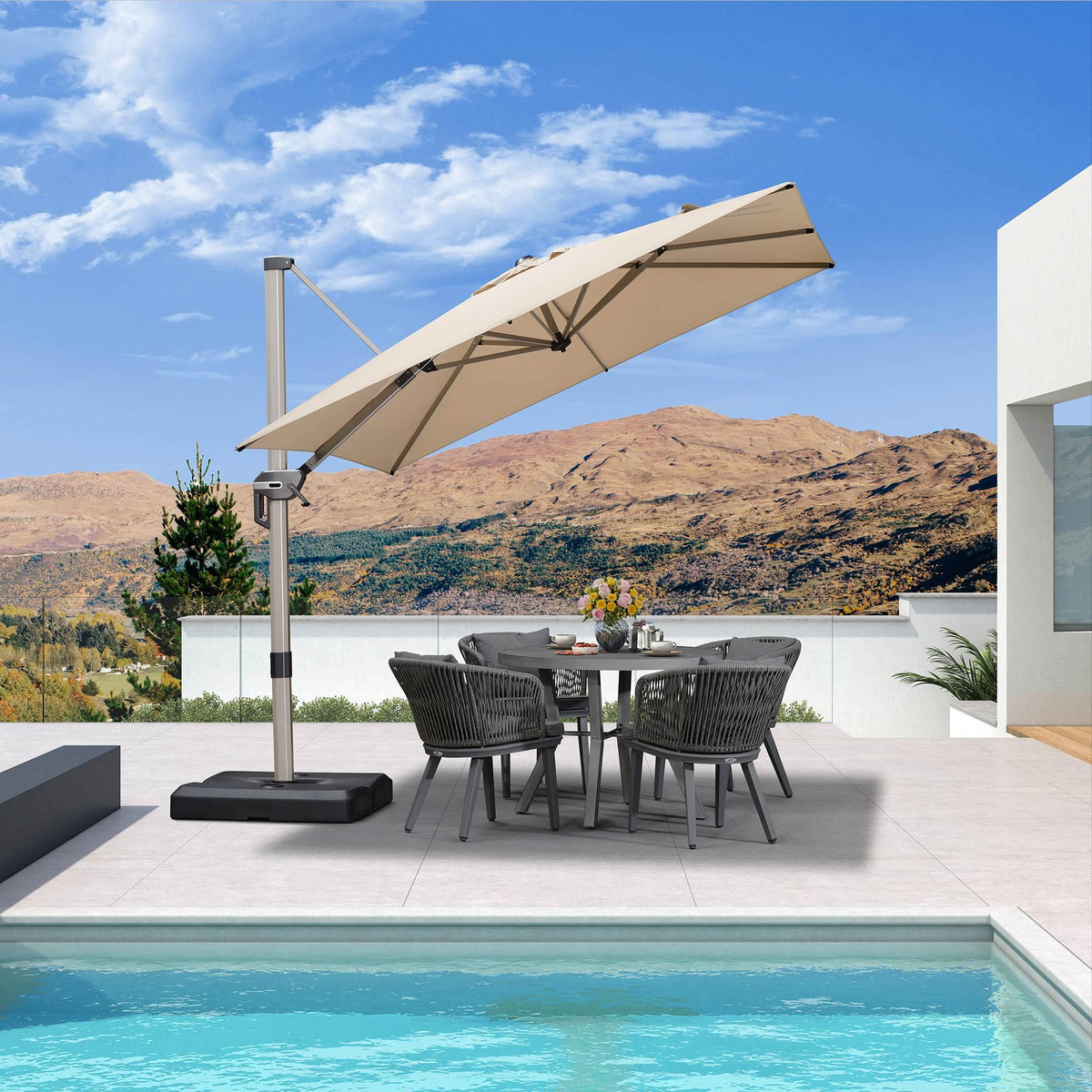 PURPLE LEAF Hailar Deluxe Aluminum Patio Umbrella with Base, Square and Rectangular Umbrella