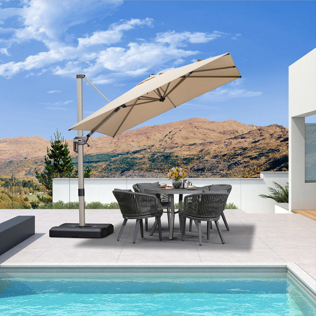 PURPLE LEAF Hailar Deluxe Aluminum Patio Umbrella with Base, Square and Rectangular Umbrella