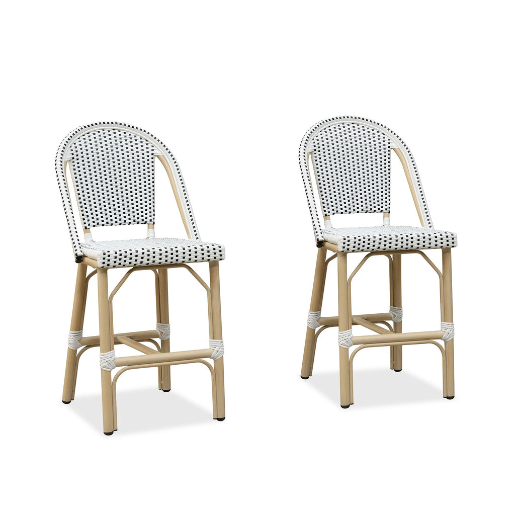 PURPLE LEAF Patio French Counter Stool Set of 2 Outdoor Backrest Barstools Aluminum Frame Woven Rattan for Indoor Kitchen Garden Balcony Restaurant