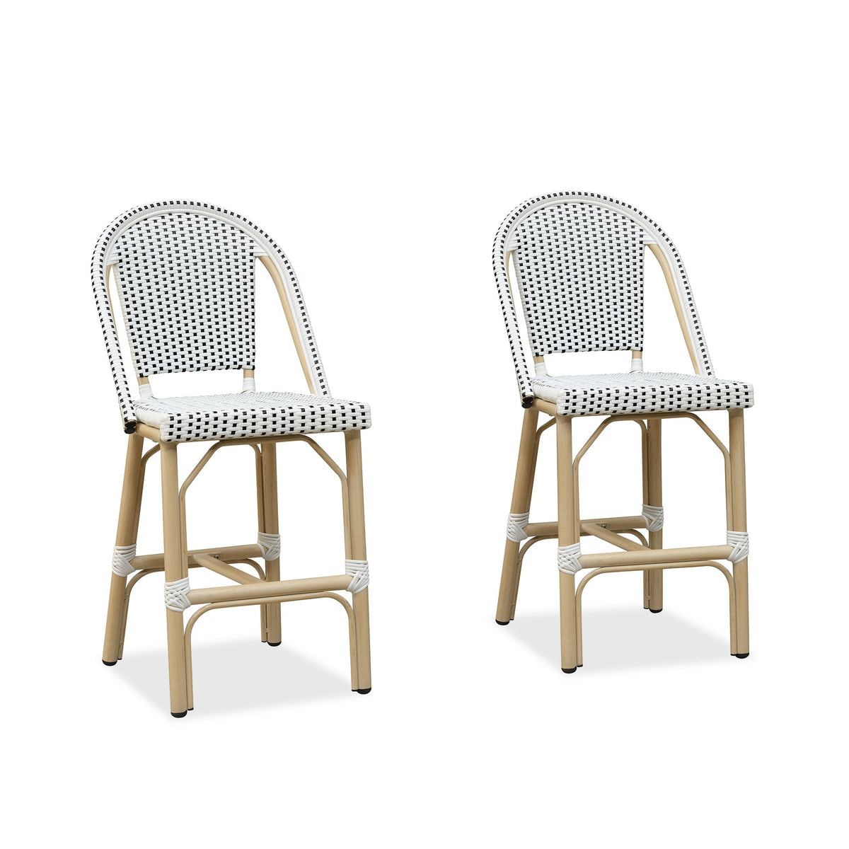 PURPLE LEAF Patio French Counter Stool Set of 2 Outdoor Backrest Barstools Aluminum Frame Woven Rattan for Indoor Kitchen Garden Balcony Restaurant