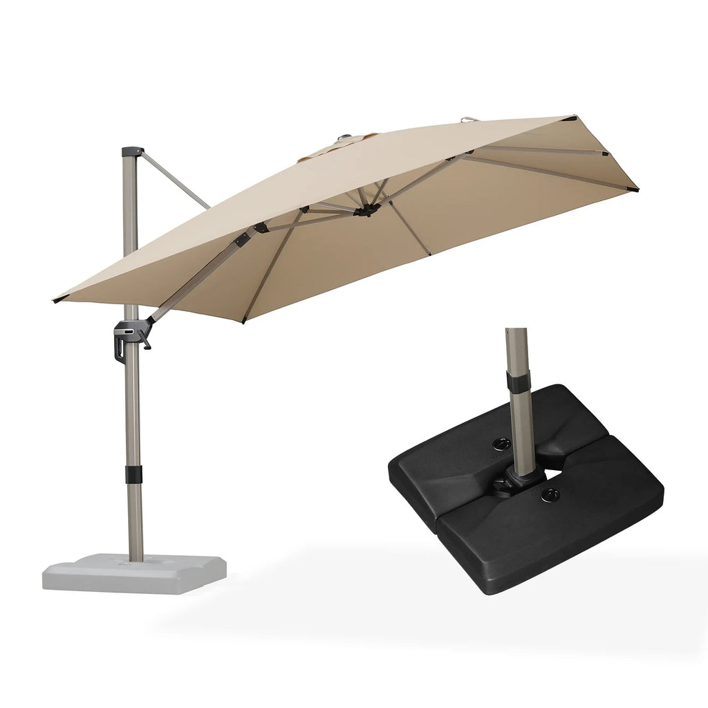 PURPLE LEAF Hailar Deluxe Aluminum Patio Umbrella with Base, Square and Rectangular Umbrella