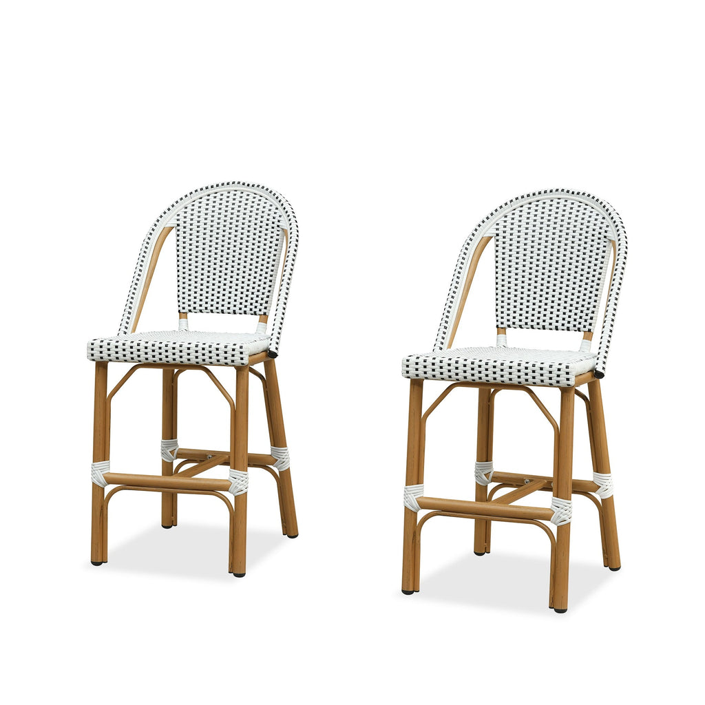 PURPLE LEAF Patio French Counter Stool Set of 2 Outdoor Backrest Barstools Aluminum Frame Woven Rattan for Indoor Kitchen Garden Balcony Restaurant