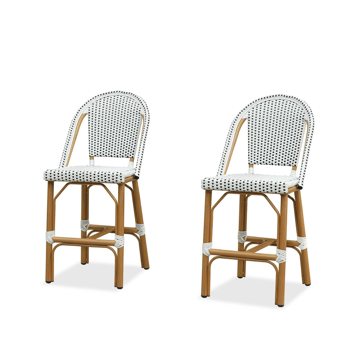 PURPLE LEAF Patio French Counter Stool Set of 2 Outdoor Backrest Barstools Aluminum Frame Woven Rattan for Indoor Kitchen Garden Balcony Restaurant