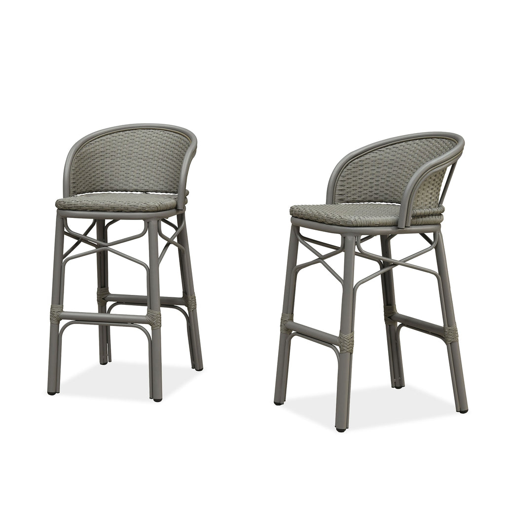 PURPLE LEAF Outdoor Bar Stools Set of 2 Rattan Patio Tall Bar Chairs Aluminum Frame with Back Barstools for Kitchen Garden Backyard Bistros Restaurant