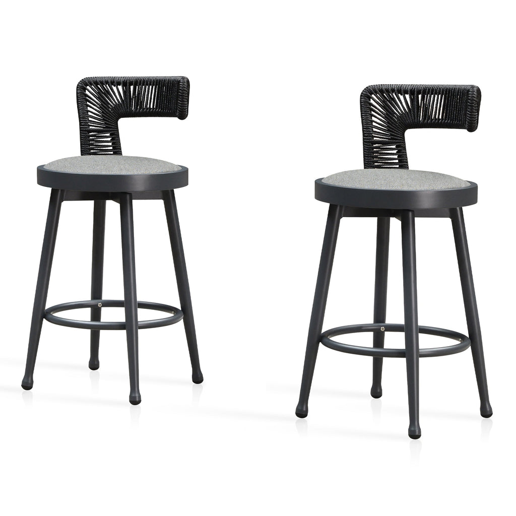 PURPLE LEAF Outdoor Swivel Bar Stools Set of 2 Metal Modern Rattan Bar Chairs with Backrest Aluminum Woven Barstools with Cushions