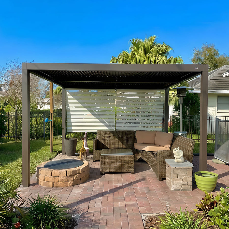 PURPLE LEAF Athena Louvered Pergola Bronze Outdoor Aluminum Pergola with Roller Blind Adjustable Gazebo for Patio Deck Garden