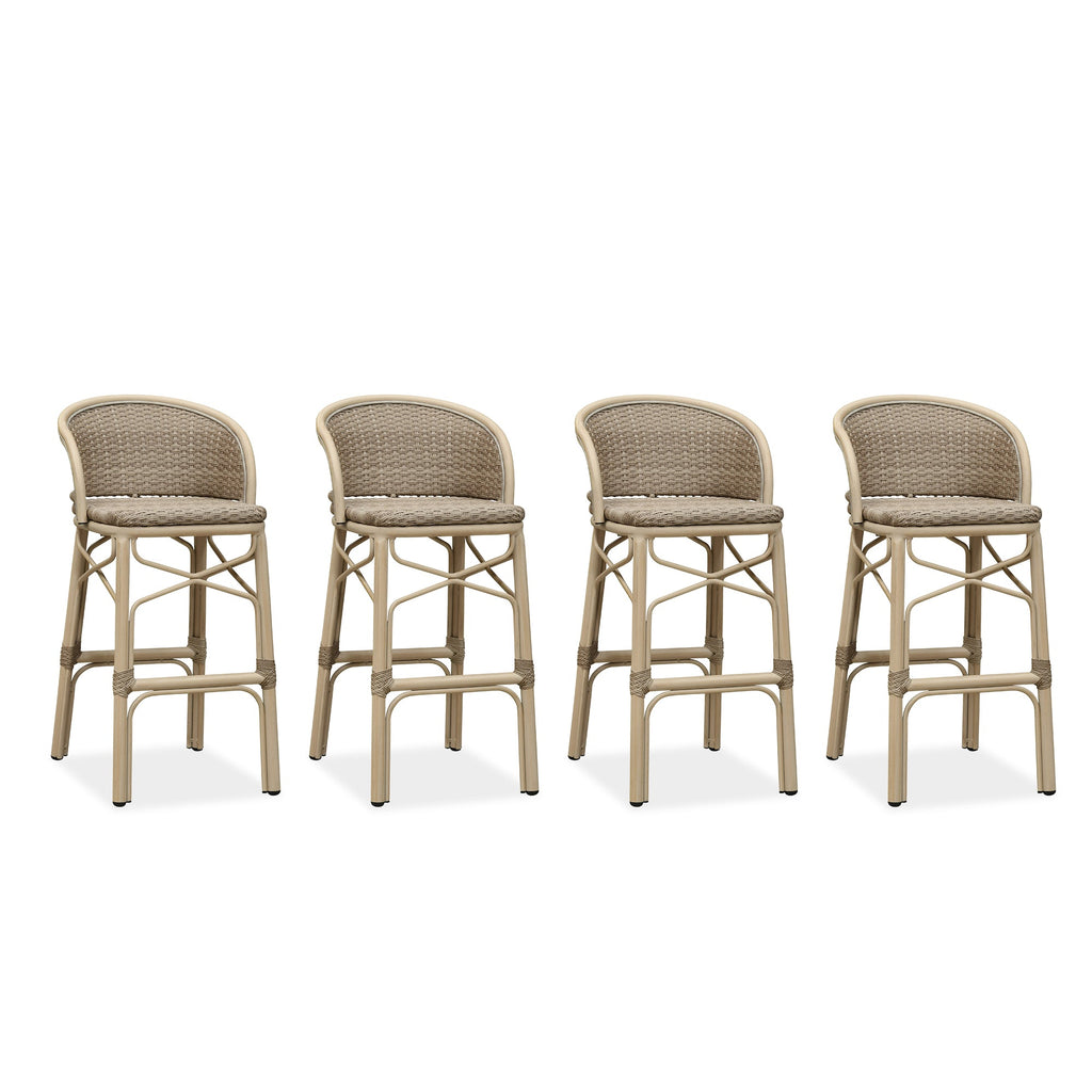 PURPLE LEAF Outdoor Bar Stools Set of 2 Rattan Patio Tall Bar Chairs Aluminum Frame with Back Barstools for Kitchen Garden Backyard Bistros Restaurant