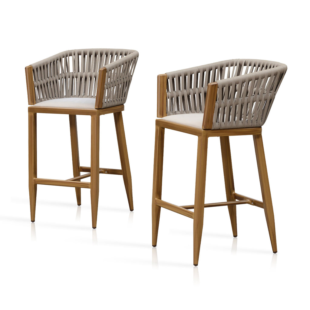 PURPLE LEAF Outdoor Bar Stools Set of 2 for Overweight Wicker Rattan Patio Barstools Woven Modern Bar Chairs with Backrest and Cushions for Garden Outside