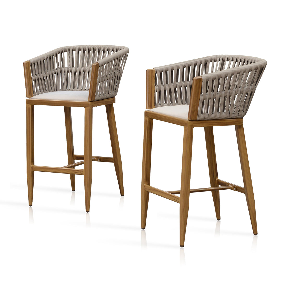 PURPLE LEAF Outdoor Bar Stools Set of 2 for Overweight Wicker Rattan Patio Barstools Woven Modern Bar Chairs with Backrest and Cushions for Garden Outside