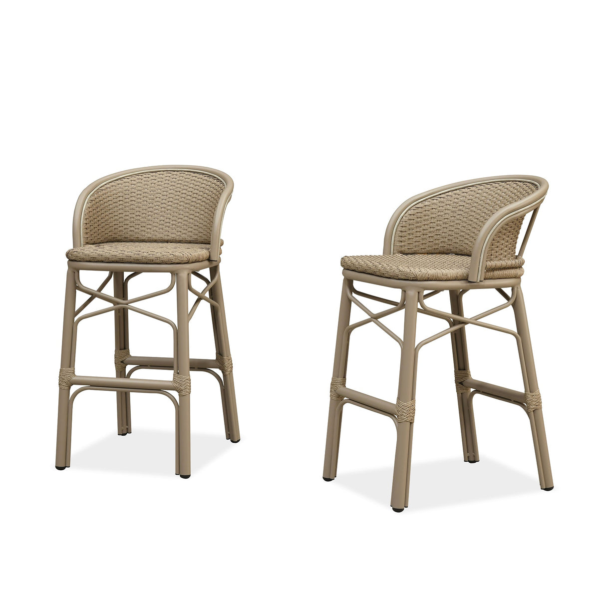 PURPLE LEAF Outdoor Bar Stools Set of 2 Rattan Patio Tall Bar Chairs Aluminum Frame with Back Barstools for Kitchen Garden Backyard Bistros Restaurant