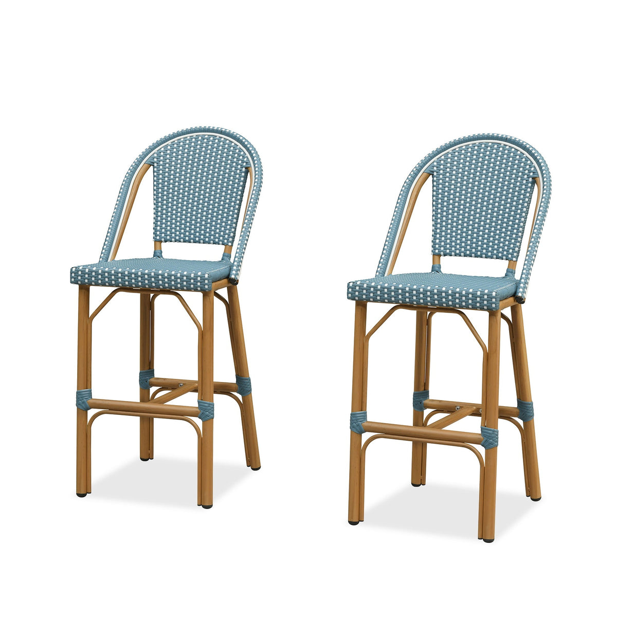PURPLE LEAF Patio French Counter Stool Set of 2 Outdoor Backrest Barstools Aluminum Frame Woven Rattan for Indoor Kitchen Garden Balcony Restaurant