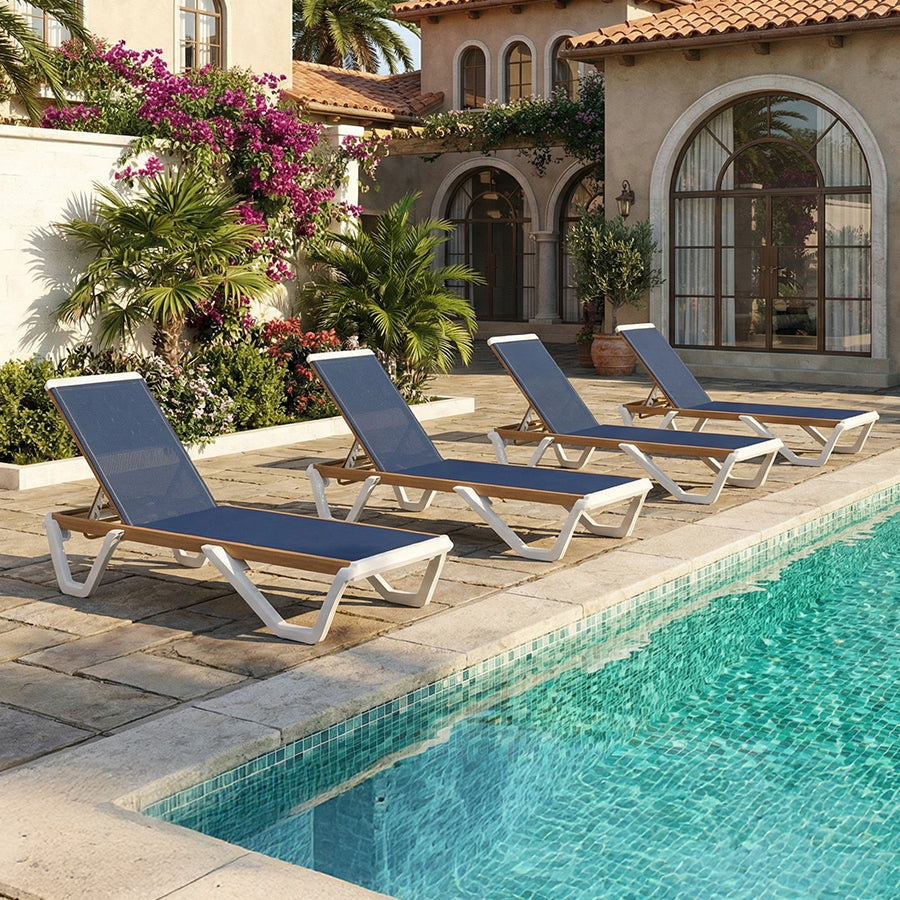 PURPLE LEAF Patio Lounge Chair Set White Chaise Lounge Chairs Five-Position Adjustable Plastic Stackable Chaise for Pool Sunbathing Beach Deck Outdoor