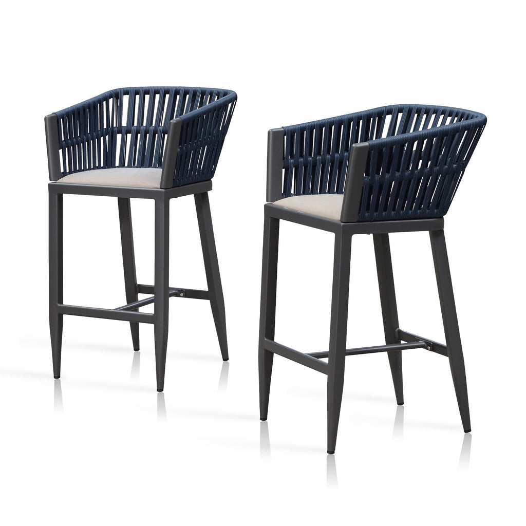 PURPLE LEAF Outdoor Bar Stools Set of 2 for Overweight Wicker Rattan Patio Barstools Woven Modern Bar Chairs with Backrest and Cushions for Garden Outside