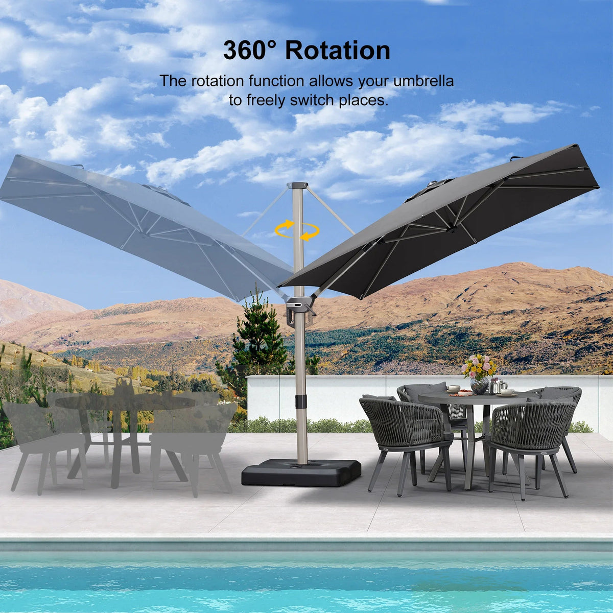 PURPLE LEAF Hailar Deluxe Aluminum Patio Umbrella with Base, Square and Rectangular Umbrella