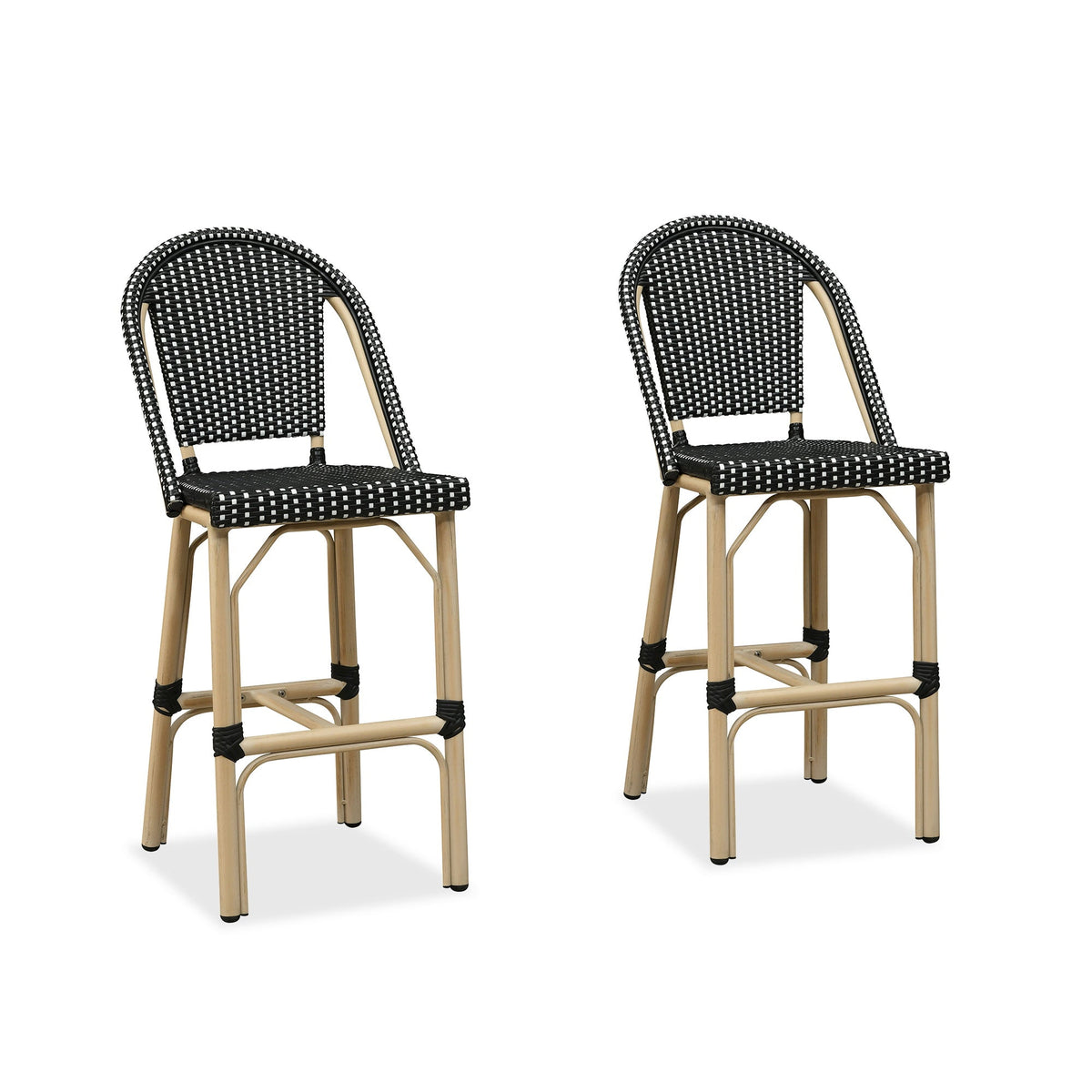 PURPLE LEAF Patio French Counter Stool Set of 2 Outdoor Backrest Barstools Aluminum Frame Woven Rattan for Indoor Kitchen Garden Balcony Restaurant