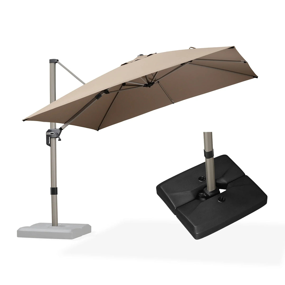 PURPLE LEAF Hailar Deluxe Aluminum Patio Umbrella with Base, Square and Rectangular Umbrella