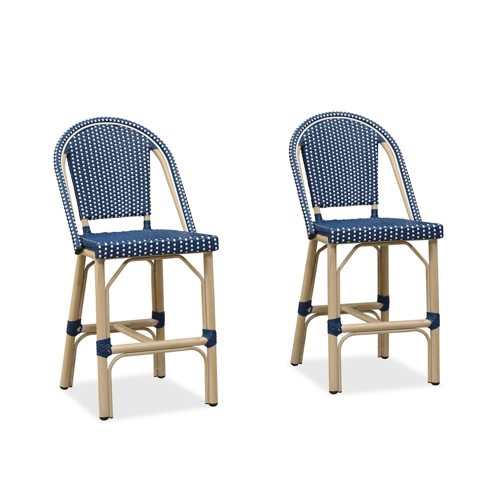 PURPLE LEAF Patio French Counter Stool Set of 2 Outdoor Backrest Barstools Aluminum Frame Woven Rattan for Indoor Kitchen Garden Balcony Restaurant