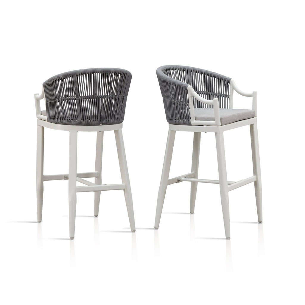 PURPLE LEAF Patio Bar Stools Set of 2 Outdoor Wicker Modern High Bar Chairs Metal Cushioned Barstools with Backs and Ergonomic Armrest
