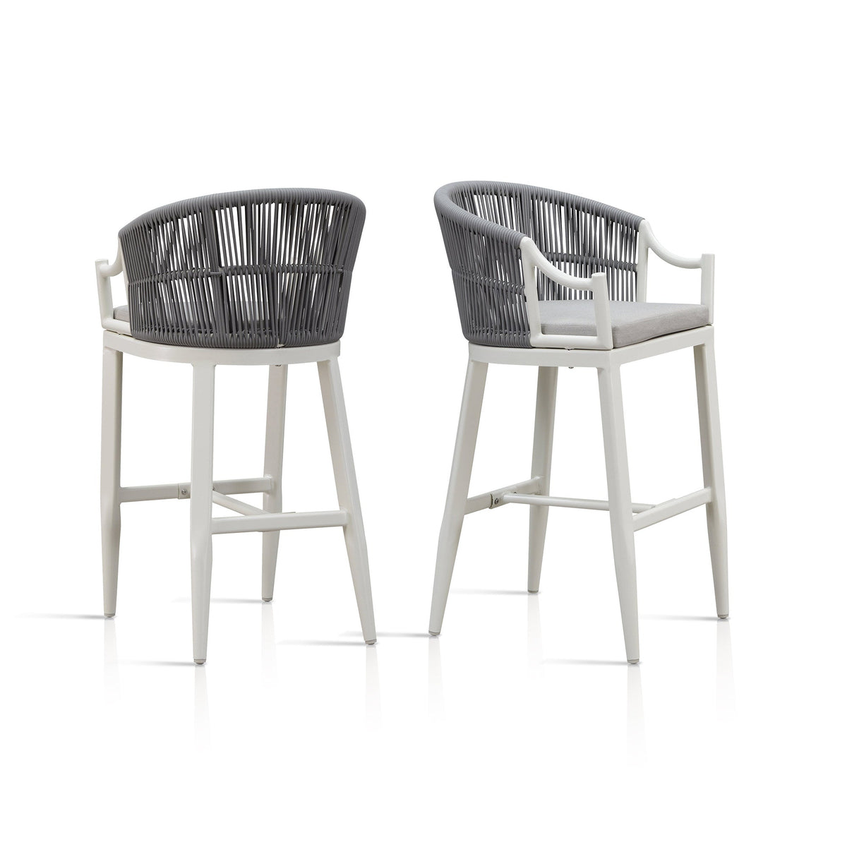 PURPLE LEAF Patio Bar Stools Set of 2 Outdoor Wicker Modern High Bar Chairs Metal Cushioned Barstools with Backs and Ergonomic Armrest