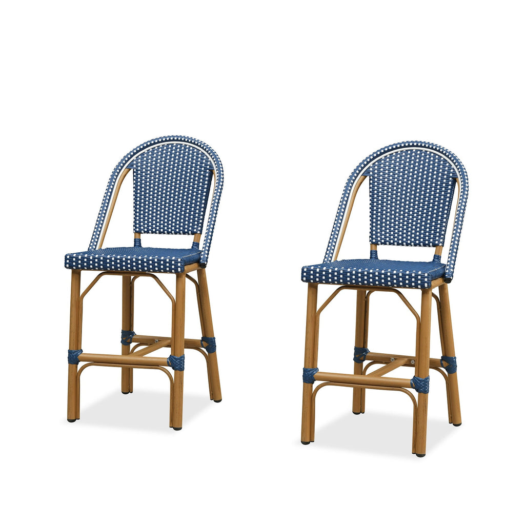 PURPLE LEAF Patio French Counter Stool Set of 2 Outdoor Backrest Barstools Aluminum Frame Woven Rattan for Indoor Kitchen Garden Balcony Restaurant