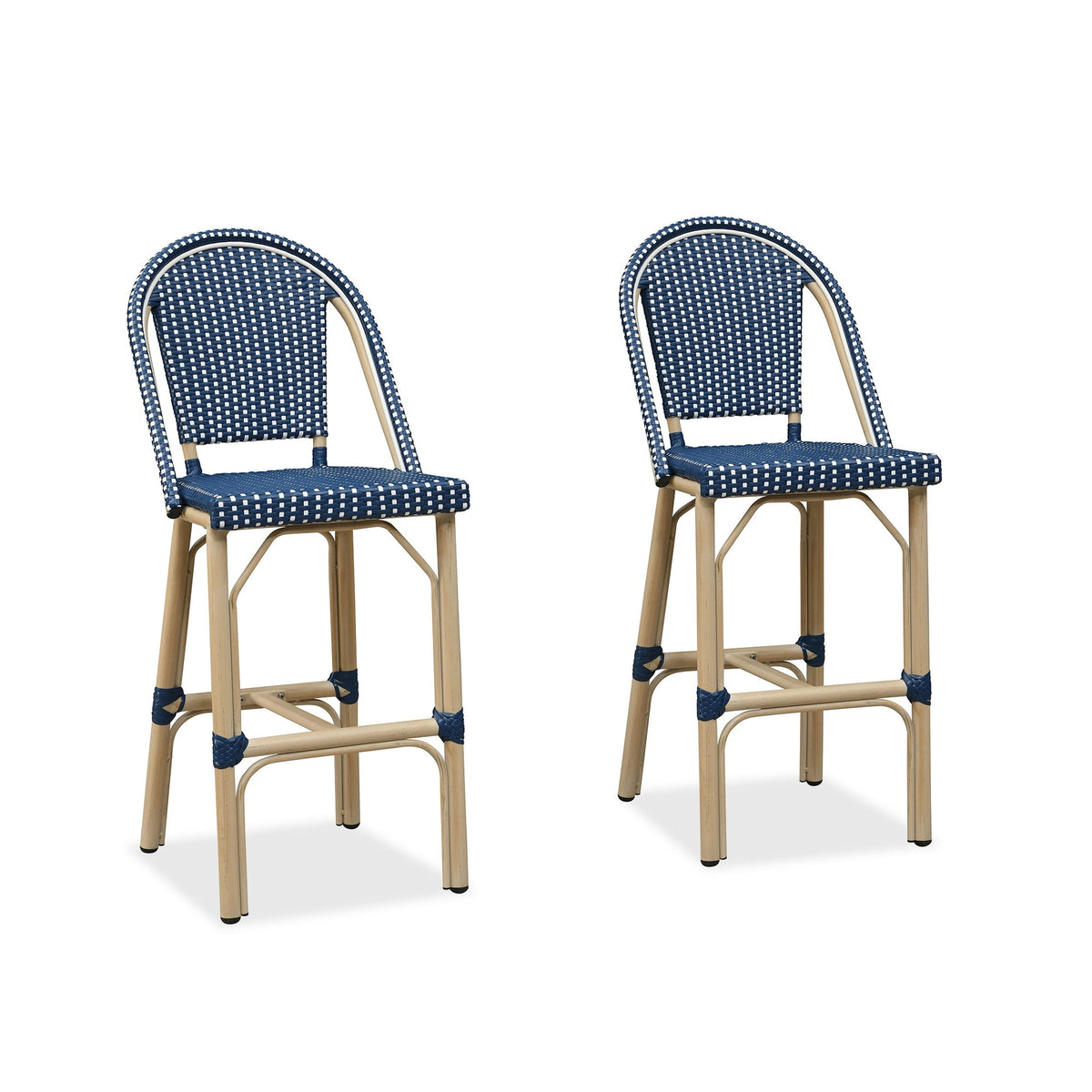 PURPLE LEAF Patio French Counter Stool Set of 2 Outdoor Backrest Barstools Aluminum Frame Woven Rattan for Indoor Kitchen Garden Balcony Restaurant