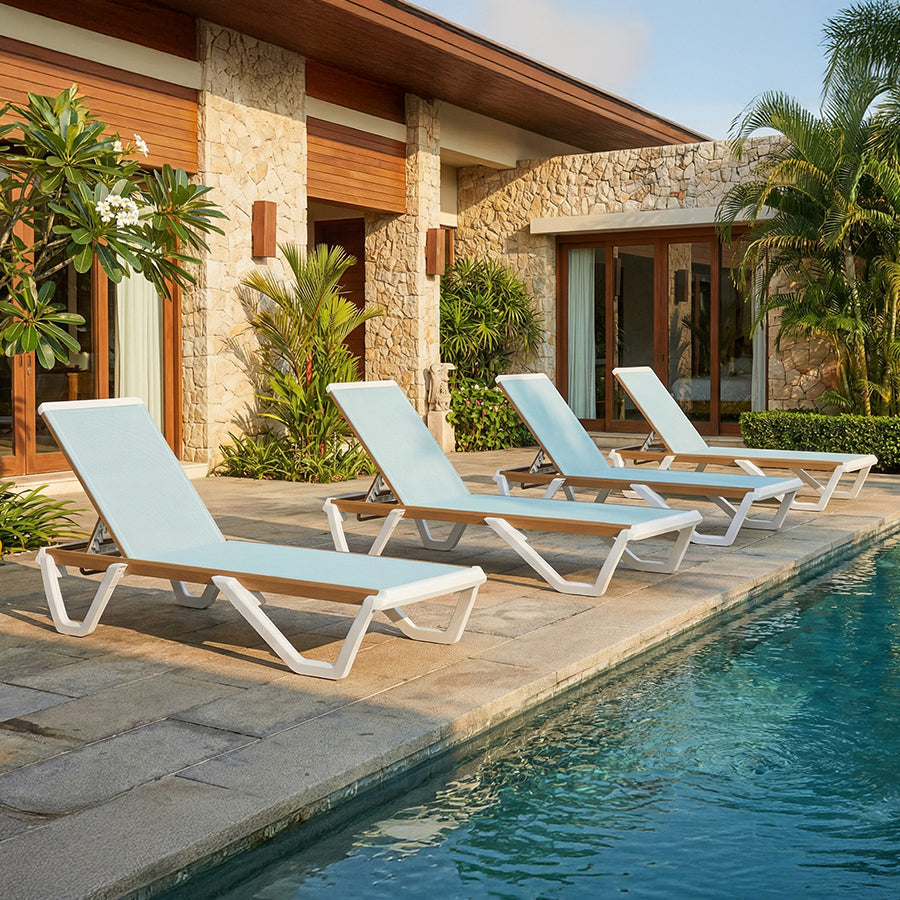 PURPLE LEAF Patio Lounge Chair Set White Chaise Lounge Chairs Five-Position Adjustable Plastic Stackable Chaise for Pool Sunbathing Beach Deck Outdoor