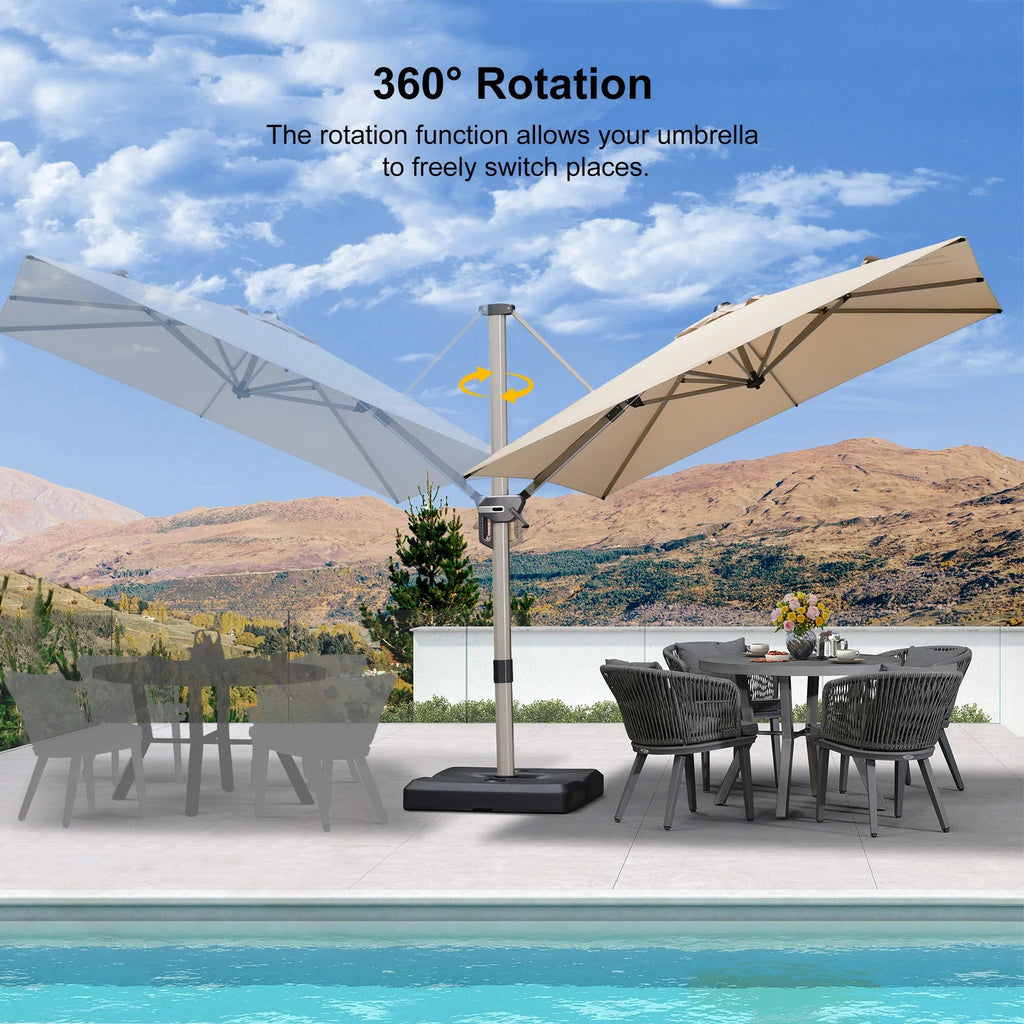 PURPLE LEAF Hailar Deluxe Aluminum Patio Umbrella with Base, Square and Rectangular Umbrella