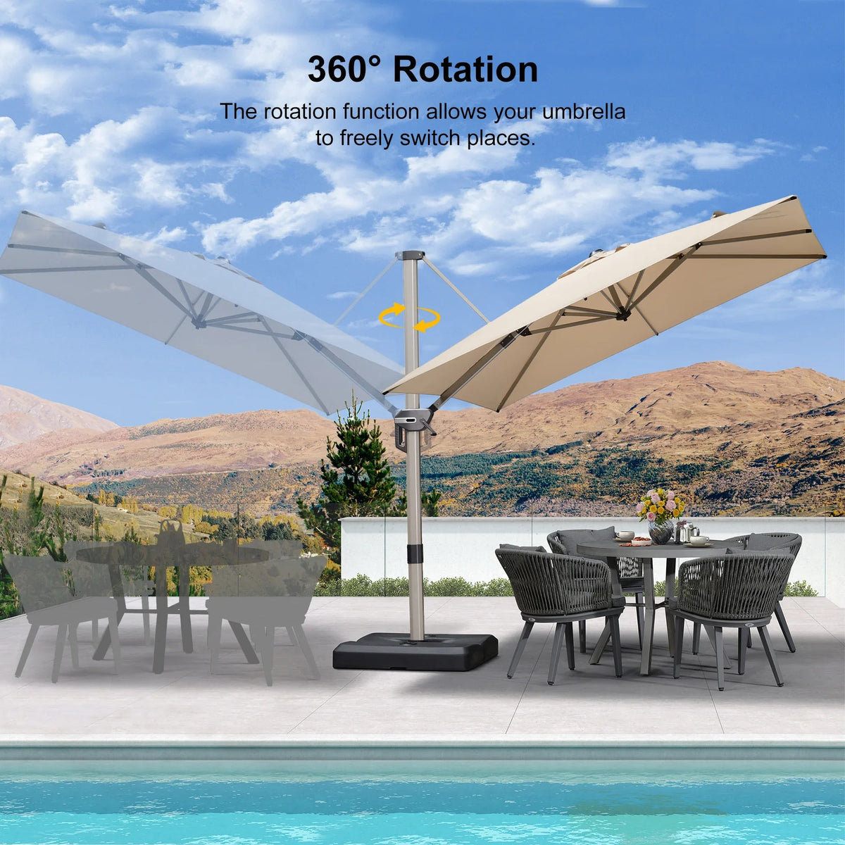 PURPLE LEAF Hailar Deluxe Aluminum Patio Umbrella with Base, Square and Rectangular Umbrella