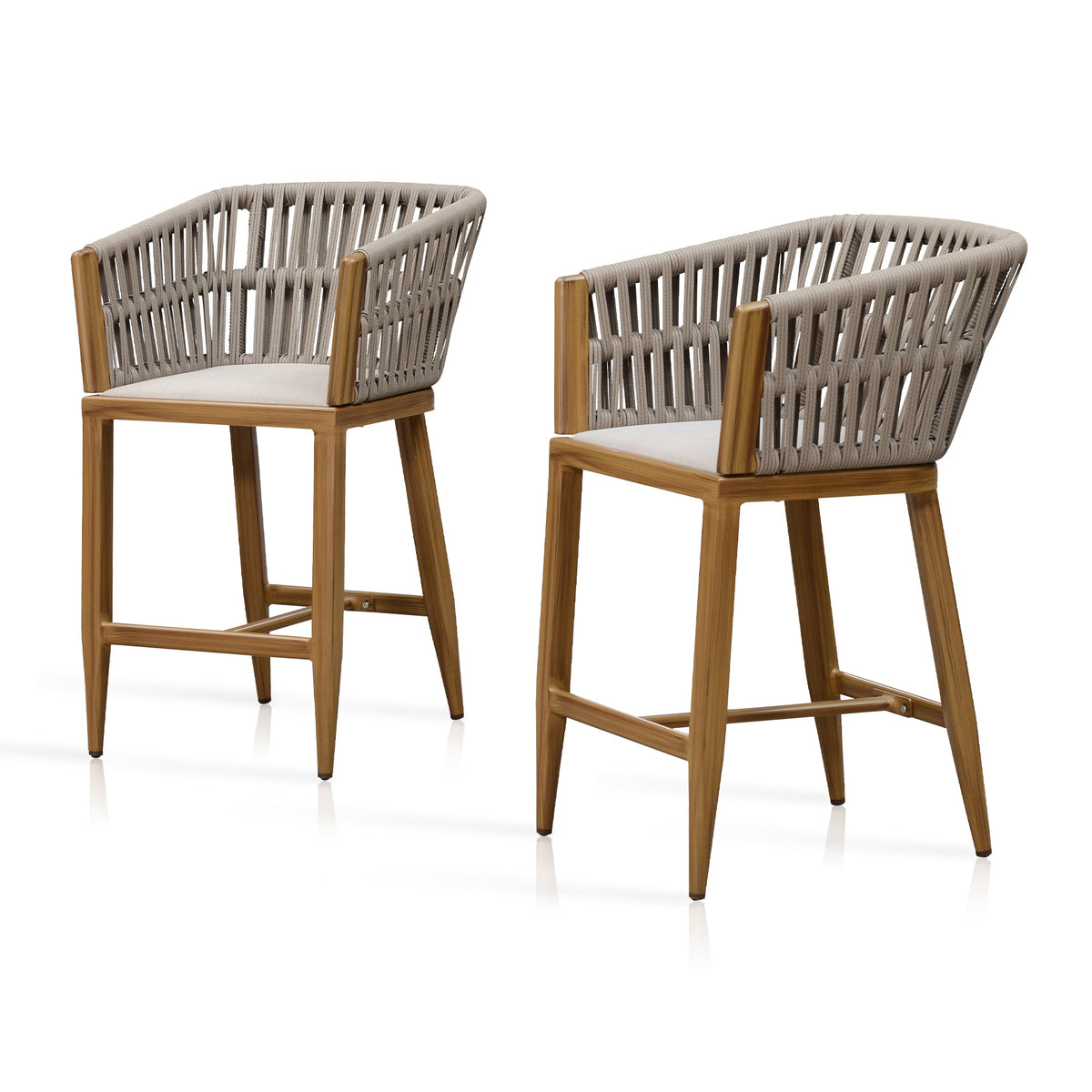 PURPLE LEAF Outdoor Bar Stools Set of 2 for Overweight Wicker Rattan Patio Barstools Woven Modern Bar Chairs with Backrest and Cushions for Garden Outside