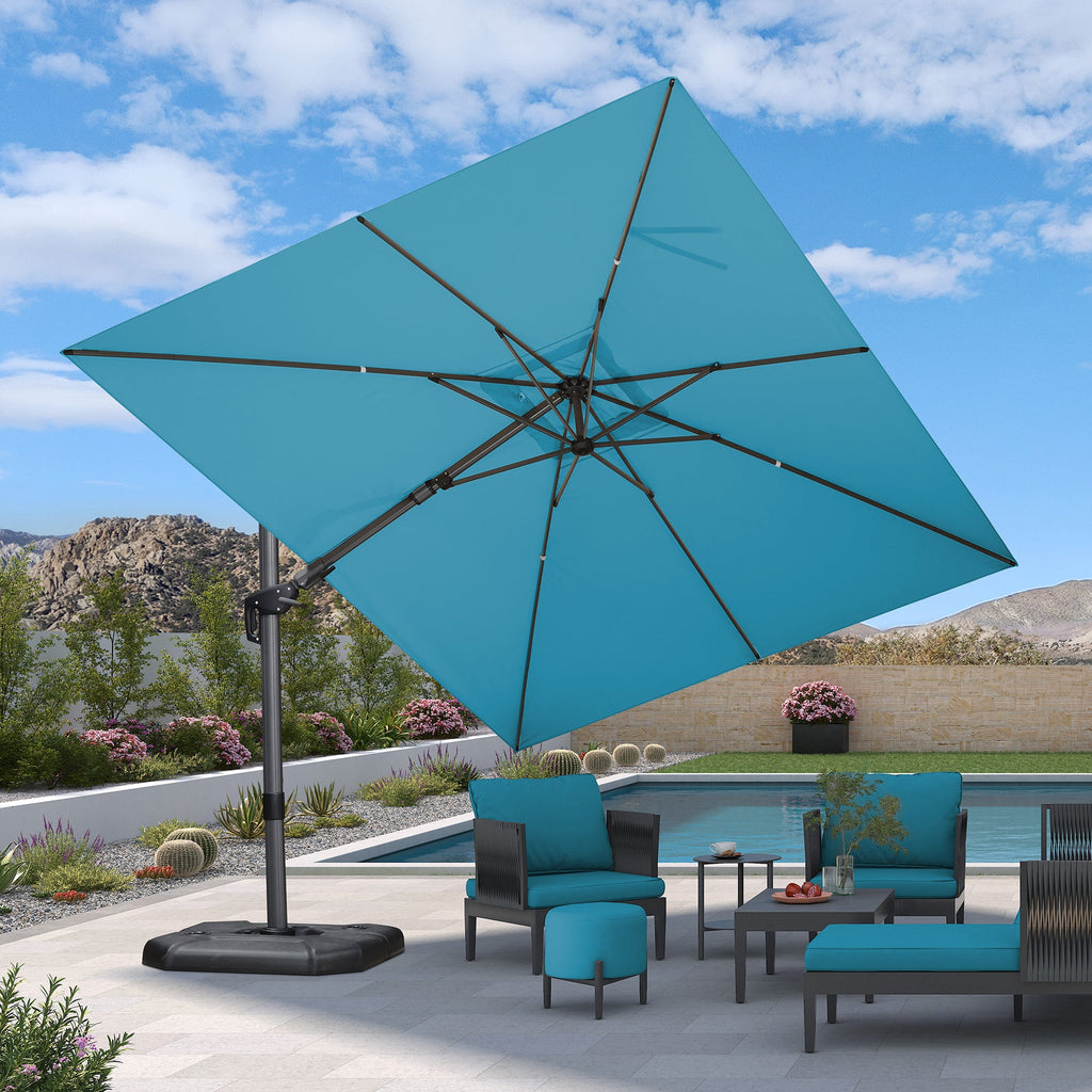 PURPLE LEAF Lateral Tilt Patio Umbrella with Base, 360° Swivel Cantilever Umbrella with Stand