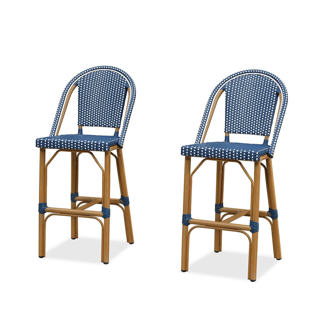 PURPLE LEAF Patio French Counter Stool Set of 2 Outdoor Backrest Barstools Aluminum Frame Woven Rattan for Indoor Kitchen Garden Balcony Restaurant