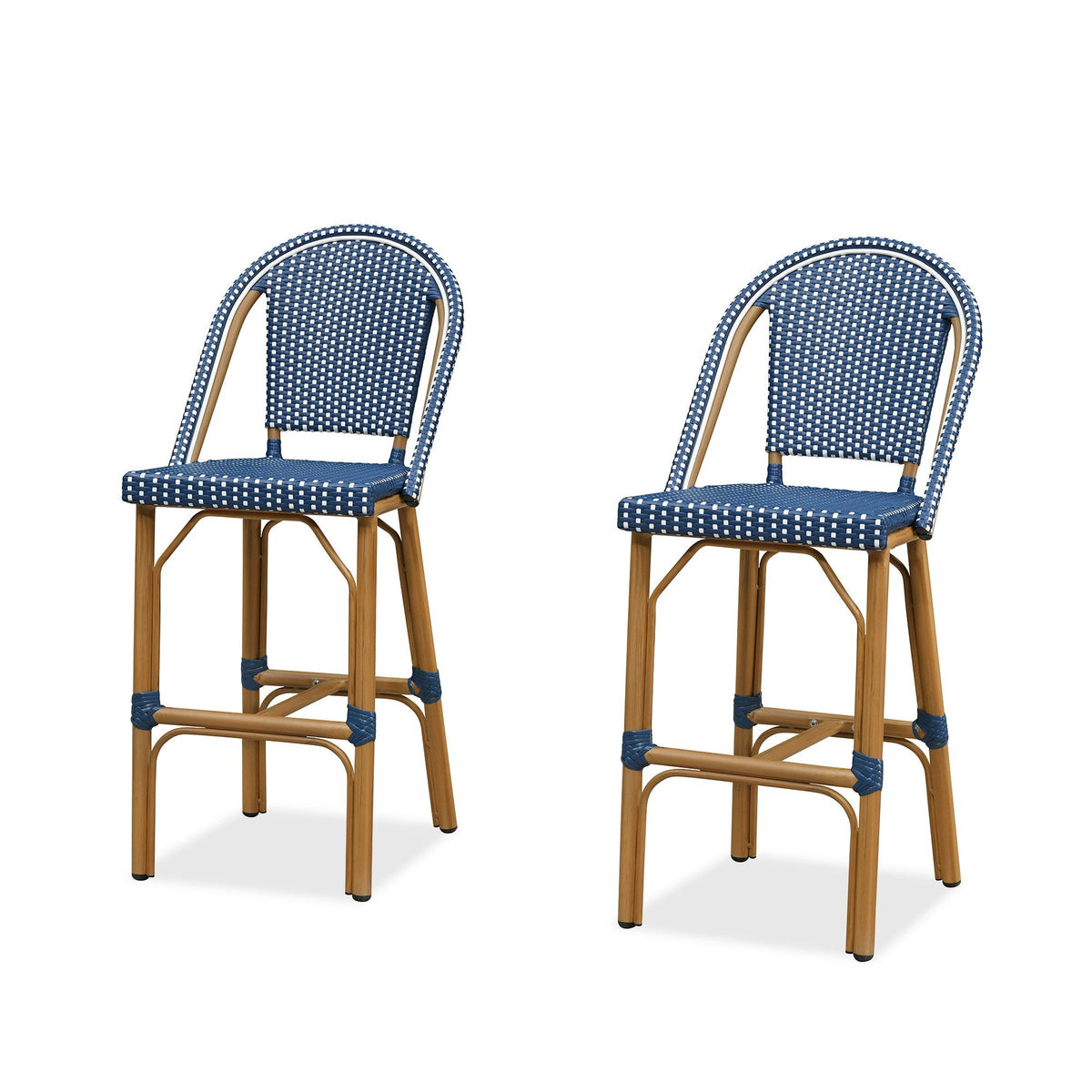 PURPLE LEAF Patio French Counter Stool Set of 2 Outdoor Backrest Barstools Aluminum Frame Woven Rattan for Indoor Kitchen Garden Balcony Restaurant