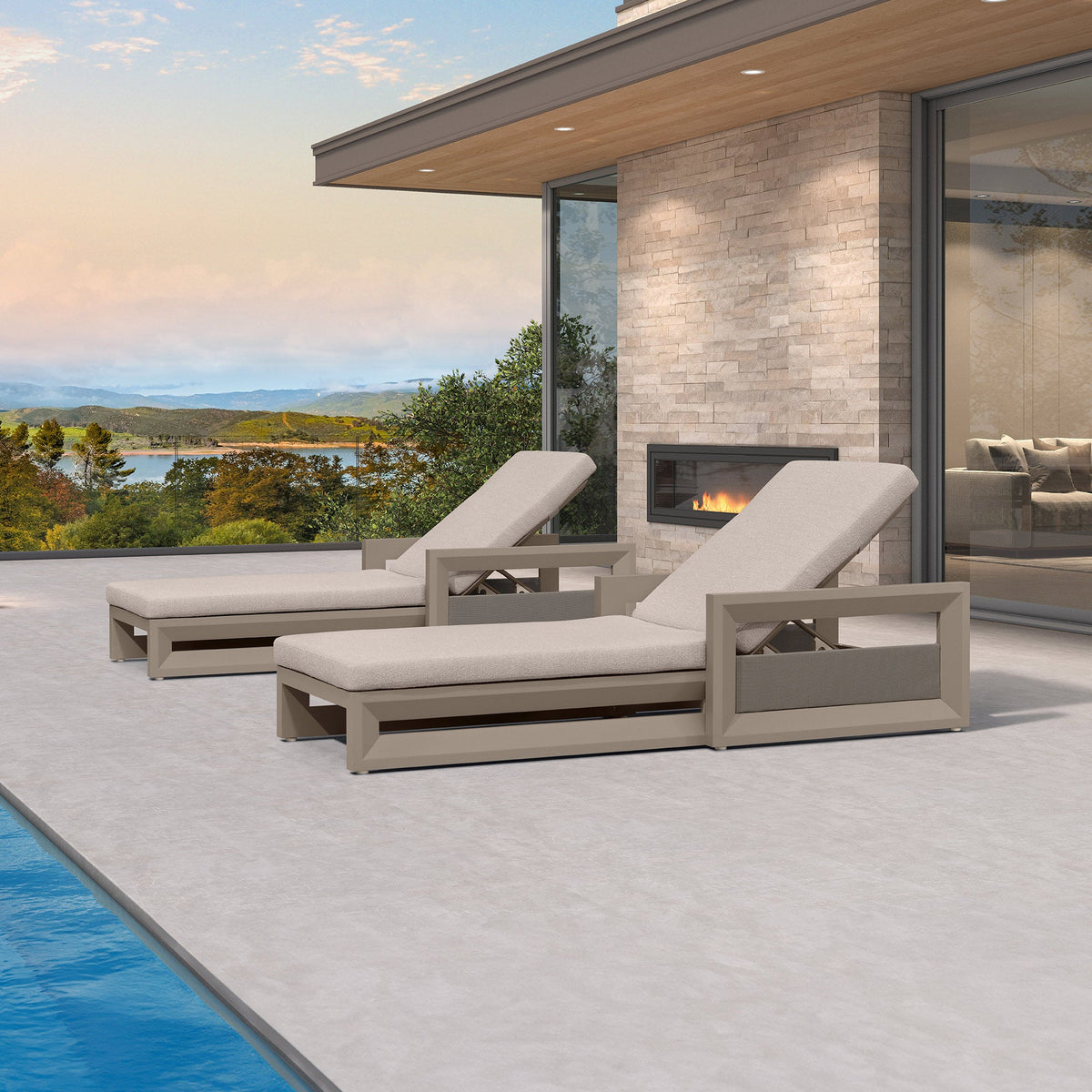 PURPLE LEAF Caesar Outdoor Chaise Lounge 2 in 1 Design Reclining Lounger Chair with Cushion Deluxe Aluminum Oversize Pool Lounge Chairs with Armrests & Backrest for Patio Poolside Backyard