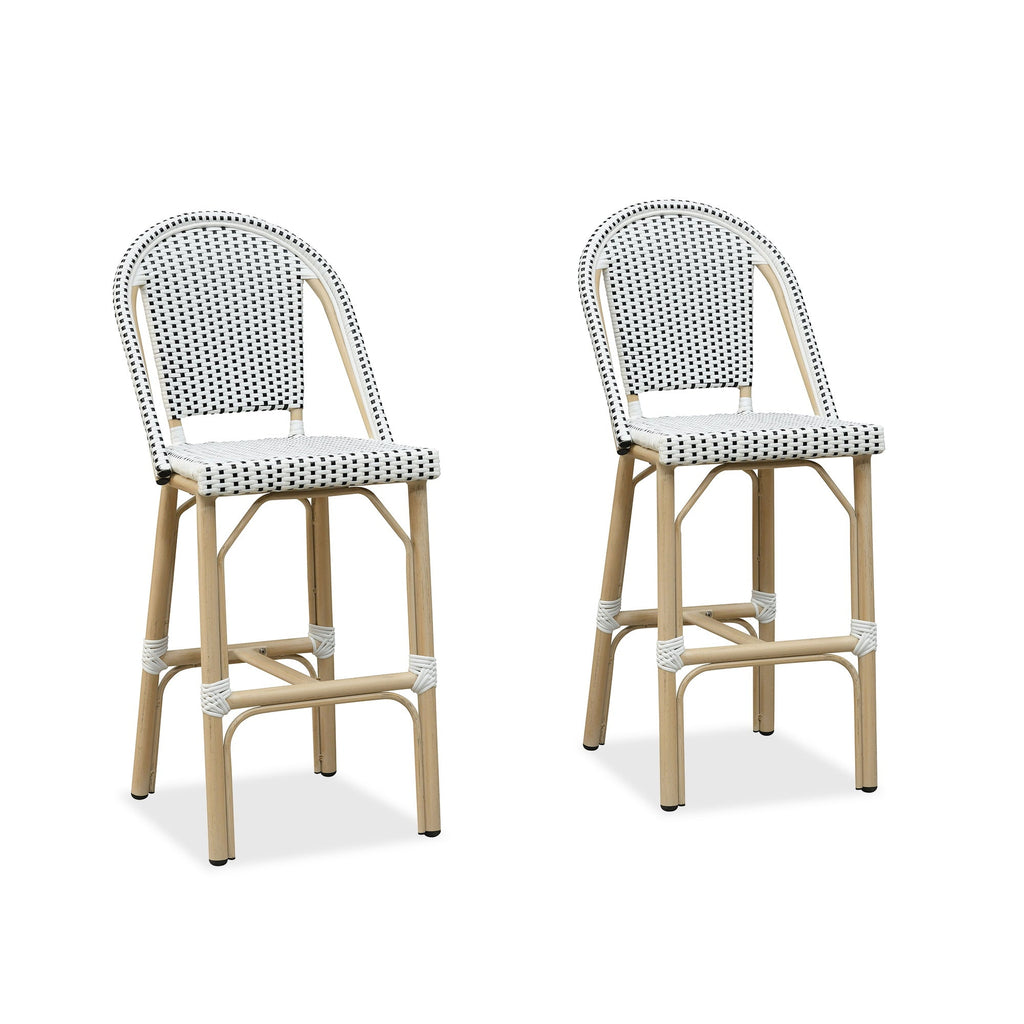 PURPLE LEAF Patio French Counter Stool Set of 2 Outdoor Backrest Barstools Aluminum Frame Woven Rattan for Indoor Kitchen Garden Balcony Restaurant