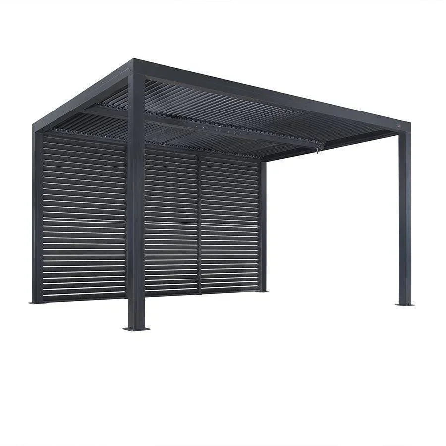PURPLE LEAF Athena Louvered Pergola Grey Outdoor Aluminum Pergola with Shutter Wall Adjustable Gazebo Rainproof for Patio Deck Garden