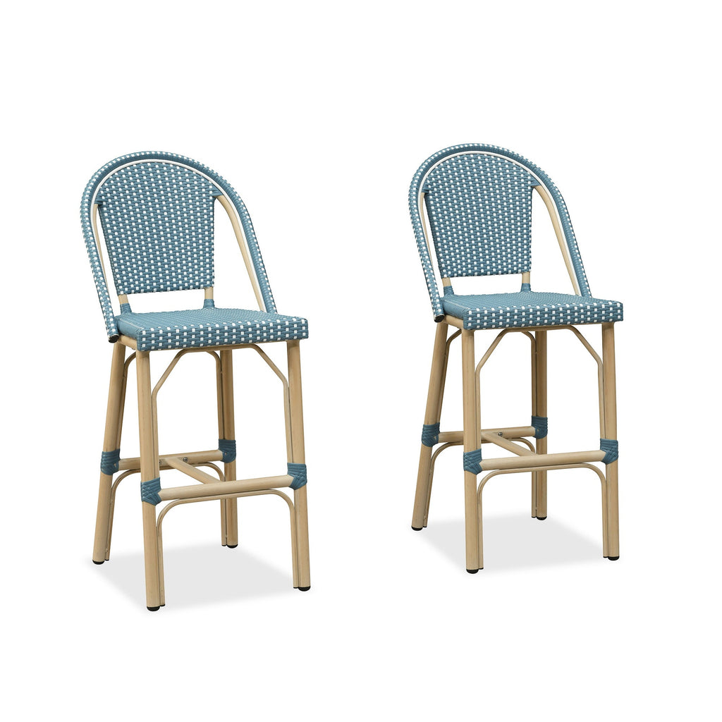 PURPLE LEAF Patio French Counter Stool Set of 2 Outdoor Backrest Barstools Aluminum Frame Woven Rattan for Indoor Kitchen Garden Balcony Restaurant