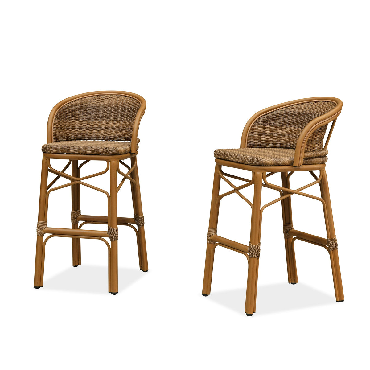 PURPLE LEAF Outdoor Bar Stools Set of 2 Rattan Patio Tall Bar Chairs Aluminum Frame with Back Barstools for Kitchen Garden Backyard Bistros Restaurant