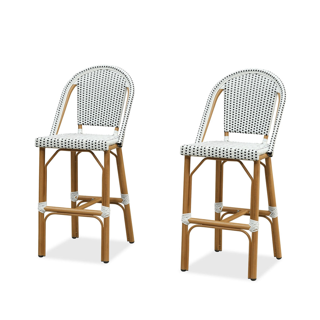 PURPLE LEAF Patio French Counter Stool Set of 2 Outdoor Backrest Barstools Aluminum Frame Woven Rattan for Indoor Kitchen Garden Balcony Restaurant