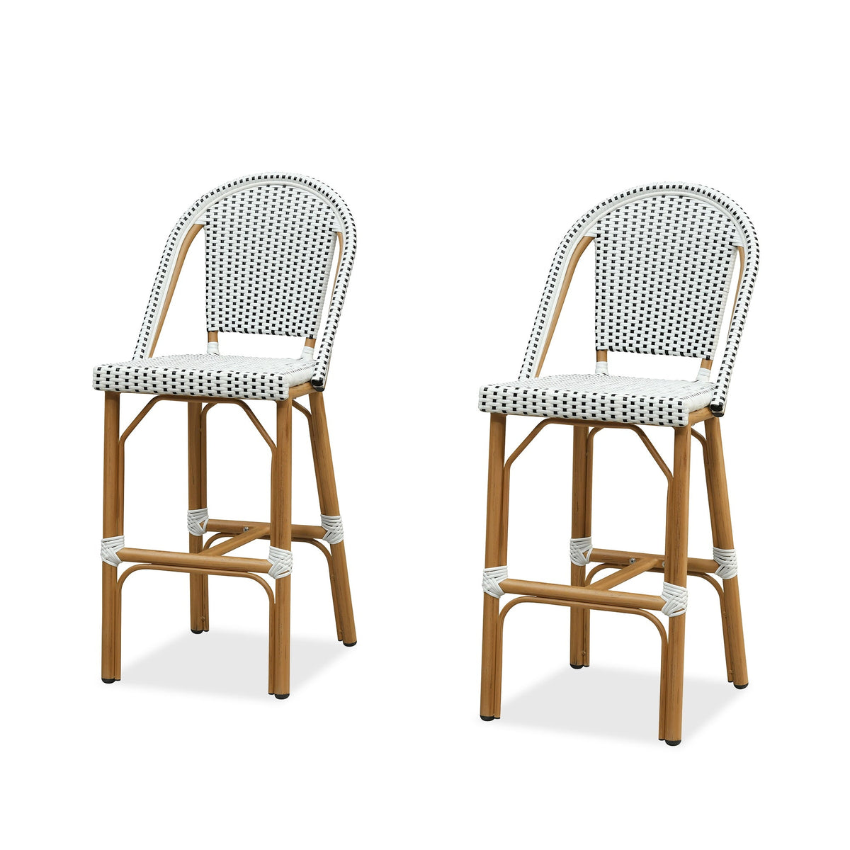 PURPLE LEAF Patio French Counter Stool Set of 2 Outdoor Backrest Barstools Aluminum Frame Woven Rattan for Indoor Kitchen Garden Balcony Restaurant