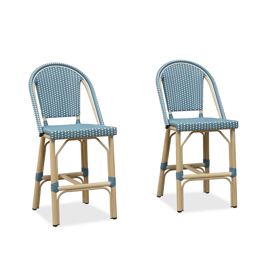 PURPLE LEAF Patio French Counter Stool Set of 2 Outdoor Backrest Barstools Aluminum Frame Woven Rattan for Indoor Kitchen Garden Balcony Restaurant