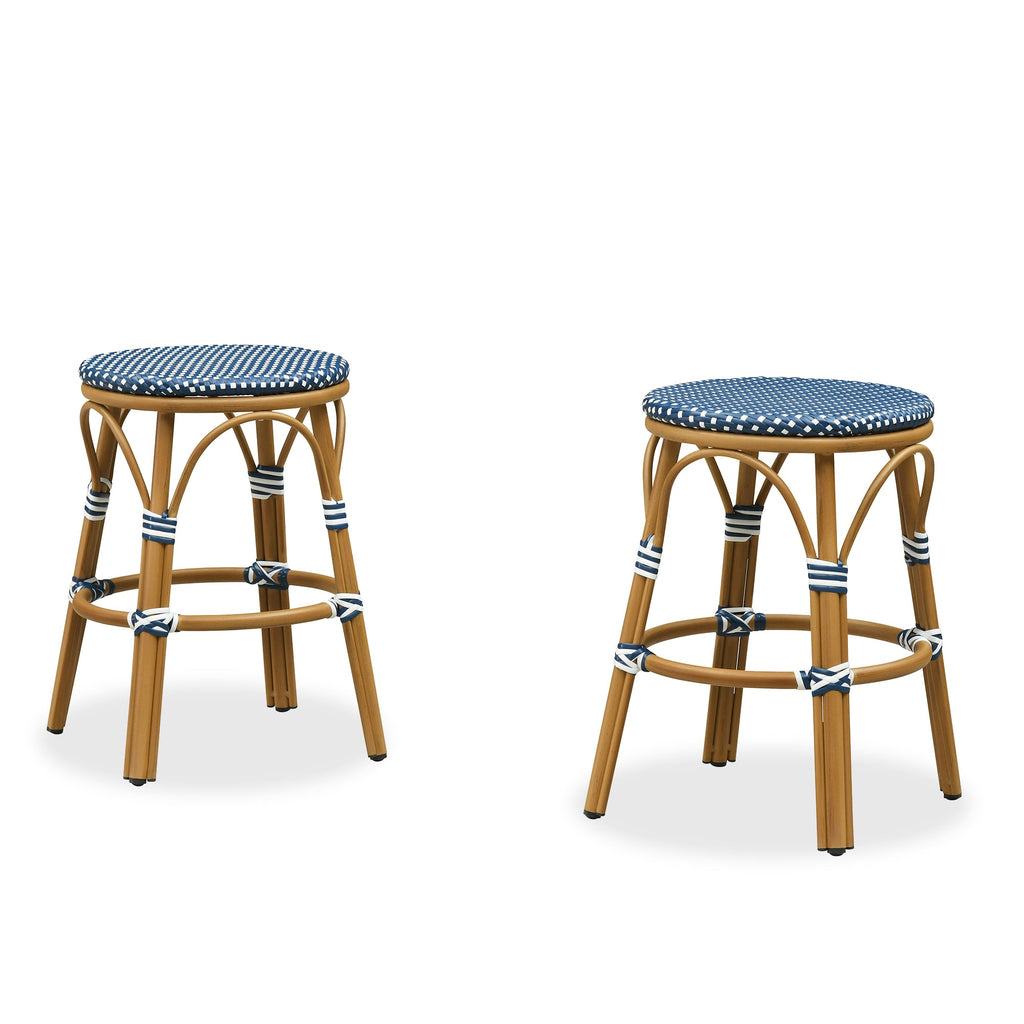 PURPLE LEAF Patio French Round Counter Stool Set of 2 Rattan Backless Stackable Barstools Aluminum Frame Footrest with Woven Wicker for Outdoor Kitchen Yard