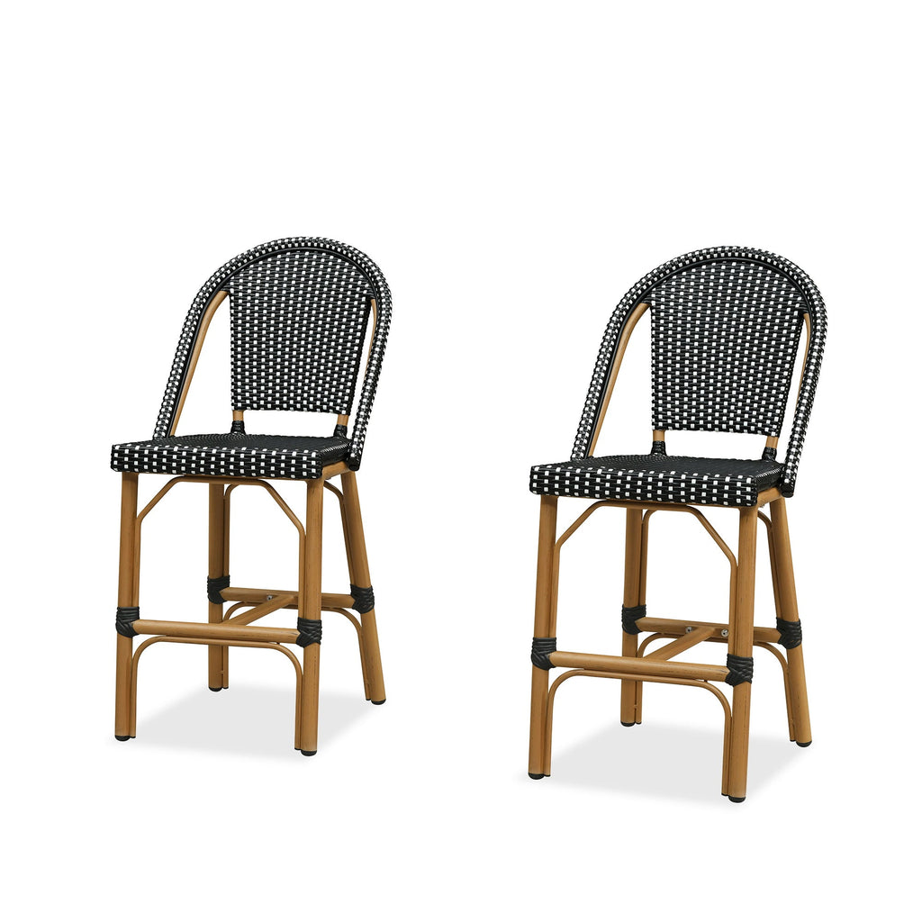 PURPLE LEAF Patio French Counter Stool Set of 2 Outdoor Backrest Barstools Aluminum Frame Woven Rattan for Indoor Kitchen Garden Balcony Restaurant
