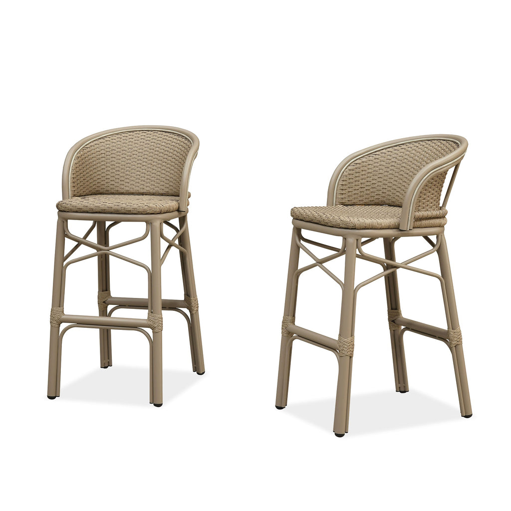PURPLE LEAF Outdoor Bar Stools Set of 2 Rattan Patio Tall Bar Chairs Aluminum Frame with Back Barstools for Kitchen Garden Backyard Bistros Restaurant