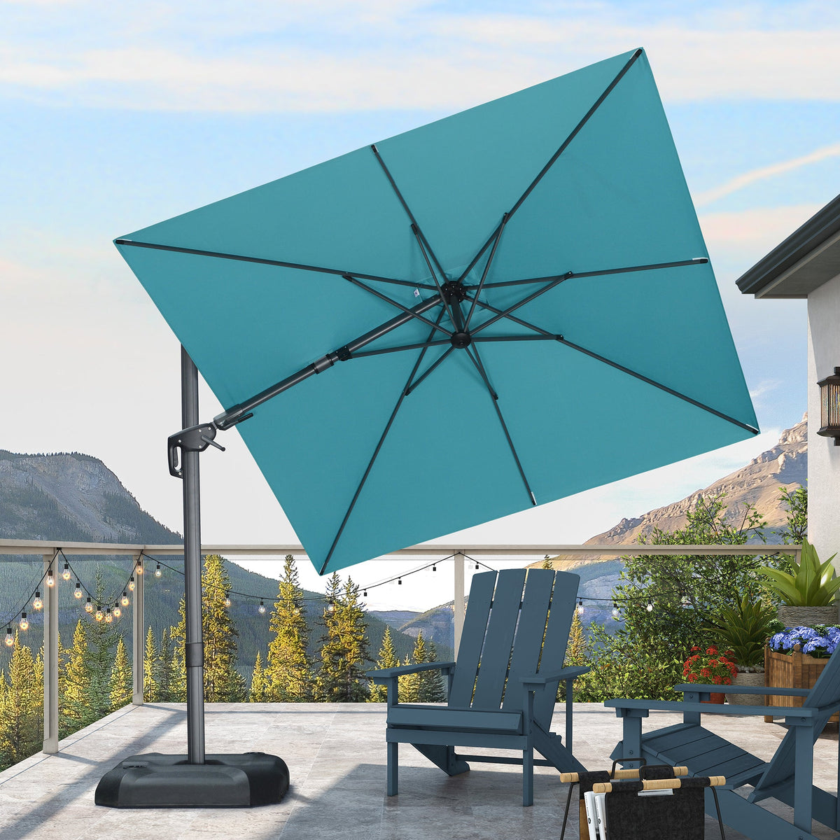 PURPLE LEAF Lateral Tilt Patio Umbrella with Base, 360° Swivel Cantilever Umbrella with Stand