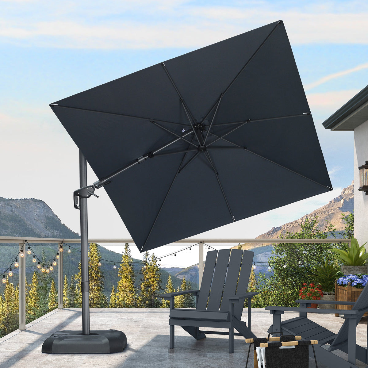 PURPLE LEAF Lateral Tilt Patio Umbrella with Base, 360° Swivel Cantilever Umbrella with Stand